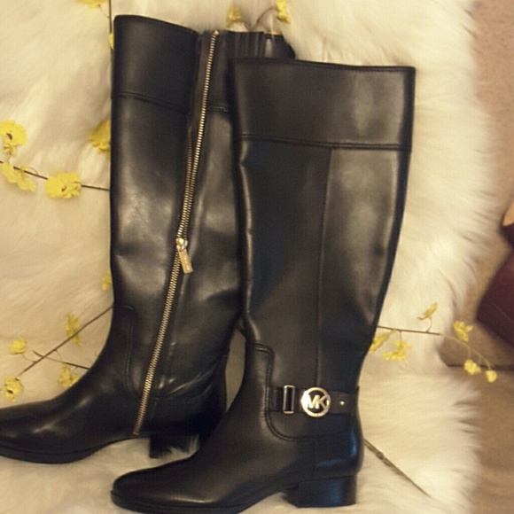 michael kors black boots with gold zipper